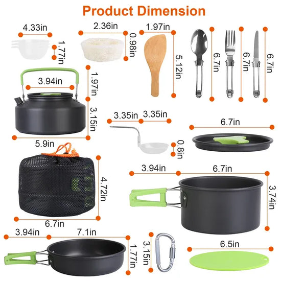 Set Of 16Pcs Camping Cooking Ware Camping Stove Cookware Kit Aluminum Kettle With Bowls Knife Fork Spoon Carabiner Spatula Cutting Board For Hiking Picnic Outdoor