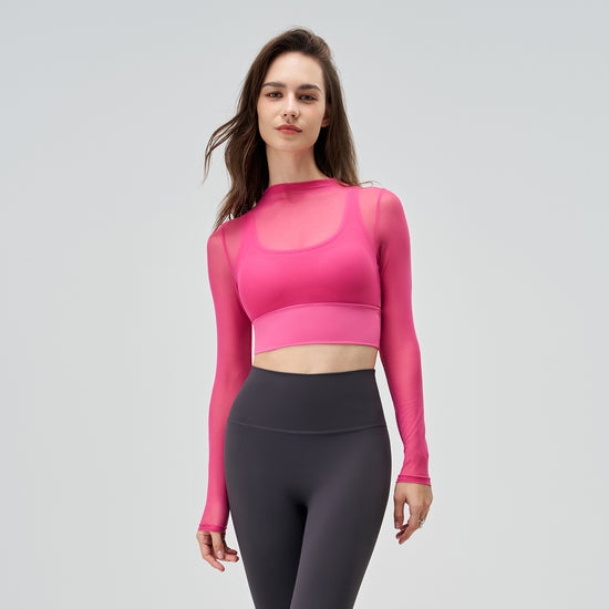 Exercise Mesh Slimming T-shirt Round Neck Quick-drying Thin Long Sleeve