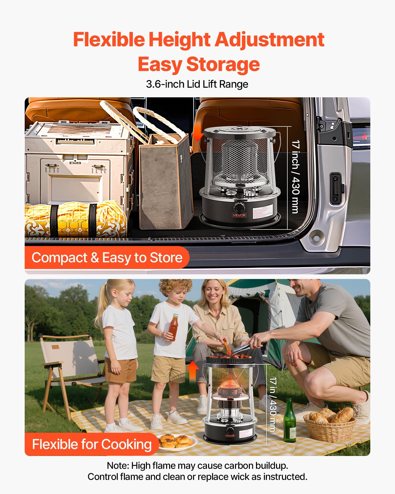9000 BTU Portable Kerosene Heater & Stove, 2 In 1 Non-Electric Indoor Outdoor Heater With Adjustable Height & Flame & Easy Storage,for Camping, Hunting, Cooking, Home, Garage, Black