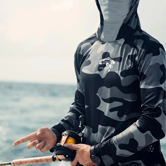 Hoodie Face Mask Neck Cover Shirt, Summer Long Sleeve Sun Protection, Hunting, Fishing Gear, Beach Tops, Climbing