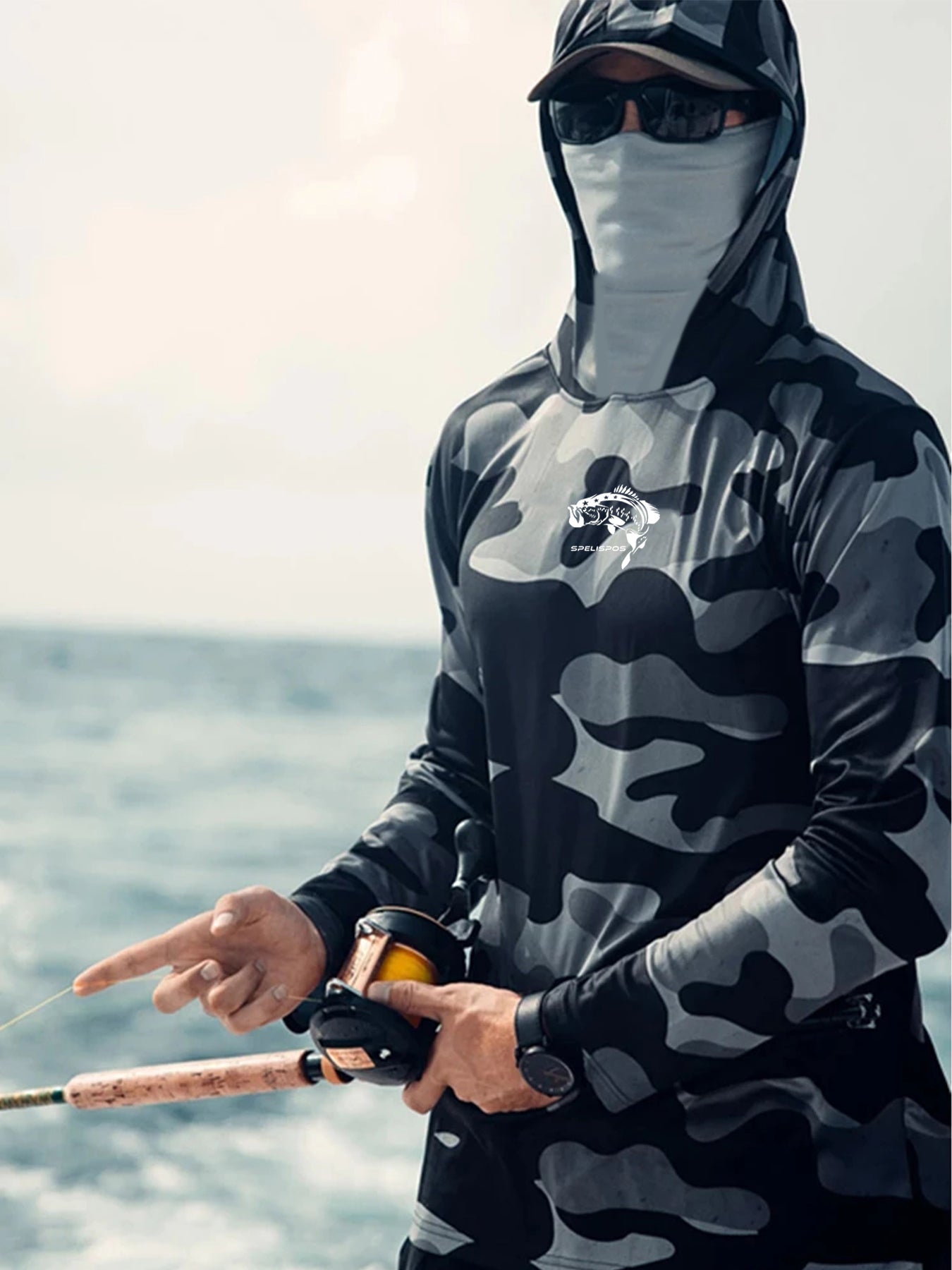 Hoodie Face Mask Neck Cover Shirt, Summer Long Sleeve Sun Protection, Hunting, Fishing Gear, Beach Tops, Climbing