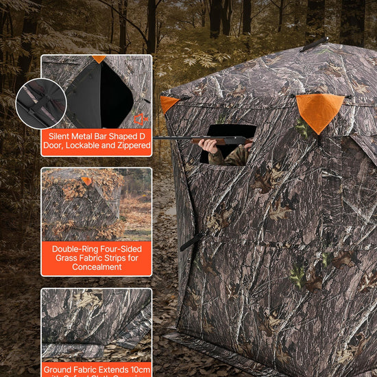 Hunting Blind, 270° Ground Blind, 1-2 Person Pop Up Deer Blind For Hunting With Carrying Bag, Portable Resilient Hunting Tent, 3 Horizontal Windows For Turkey And Deer Hunting