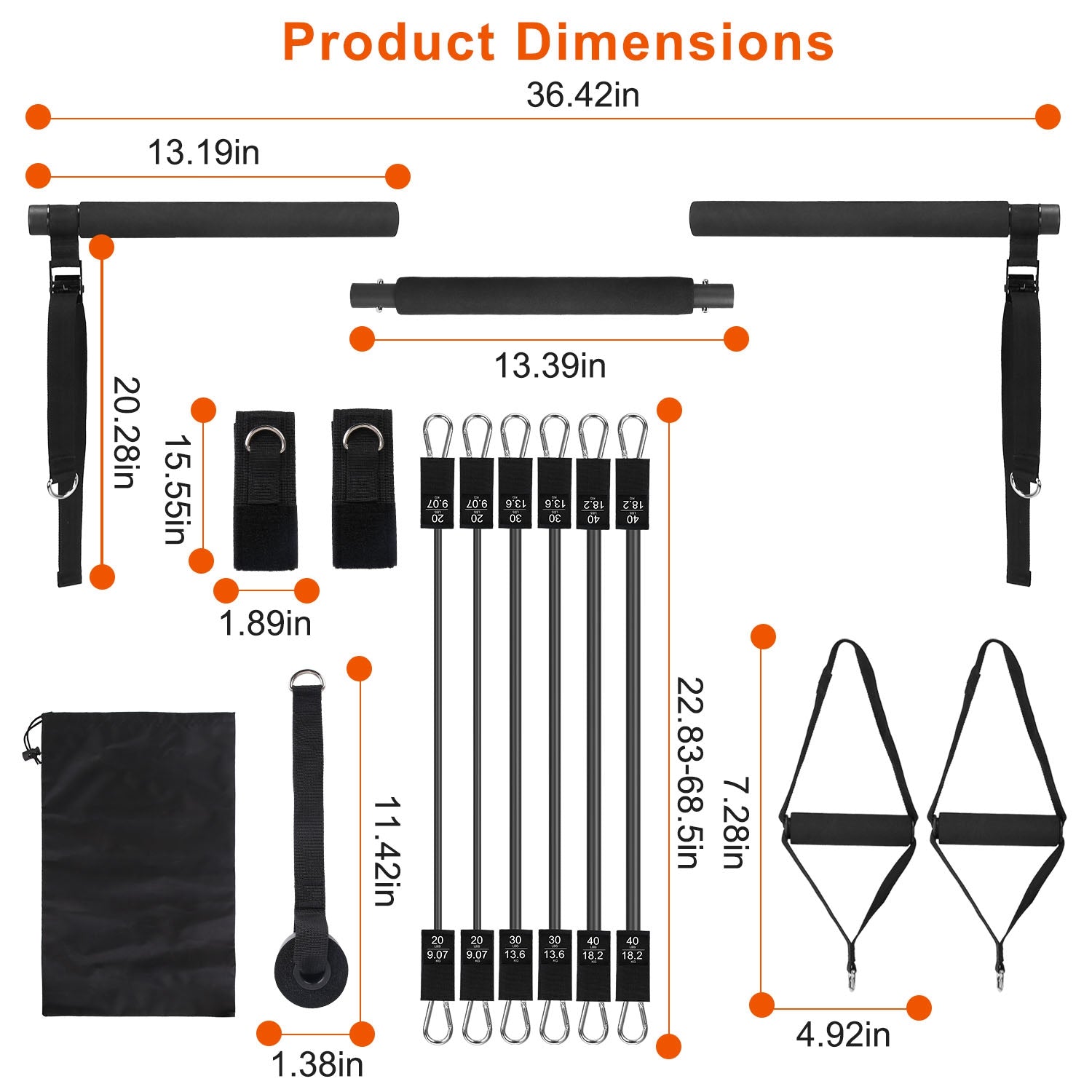 100LBS OR 180LBS Band Options - 1Pc Pilates Bar Kit Multifunctional Pilates Yoga Toning Bar Full Body Exercise Equipment Set
