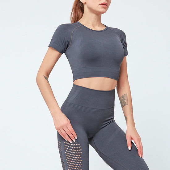 European And American Tight-Fitting Navel Fitness Short-Sleeved Breathable Stretch Sportswear