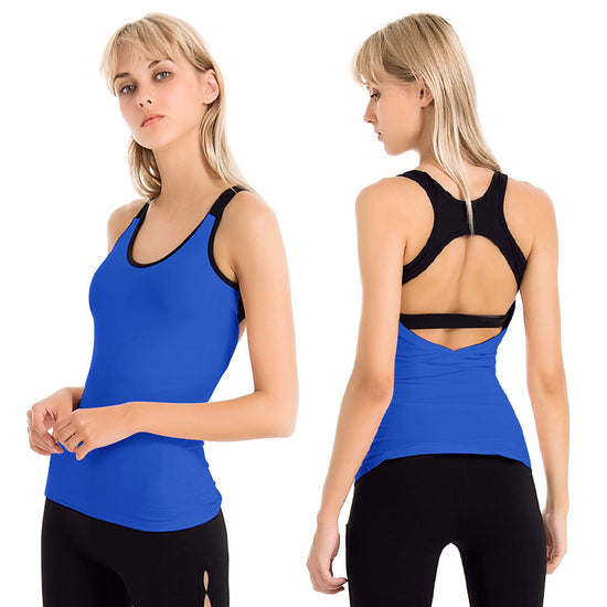 Contrasting Color Yoga Vest Stretch Slim Fit With Chest Pad Nylon Running Sports Fitness Clothing