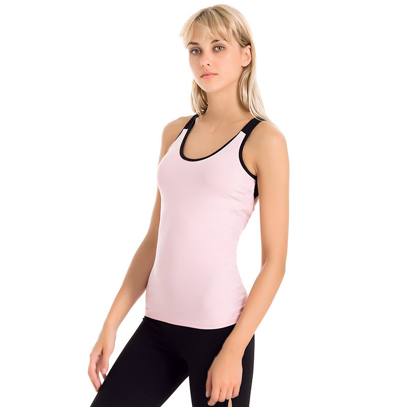 Contrasting Color Yoga Vest Stretch Slim Fit With Chest Pad Nylon Running Sports Fitness Clothing