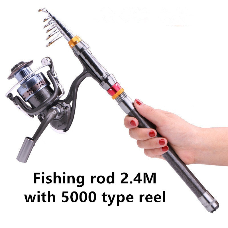 Fishing-Rod-Set Spinning Reel Combo Line Telescopic Carbon-Fiber Travel