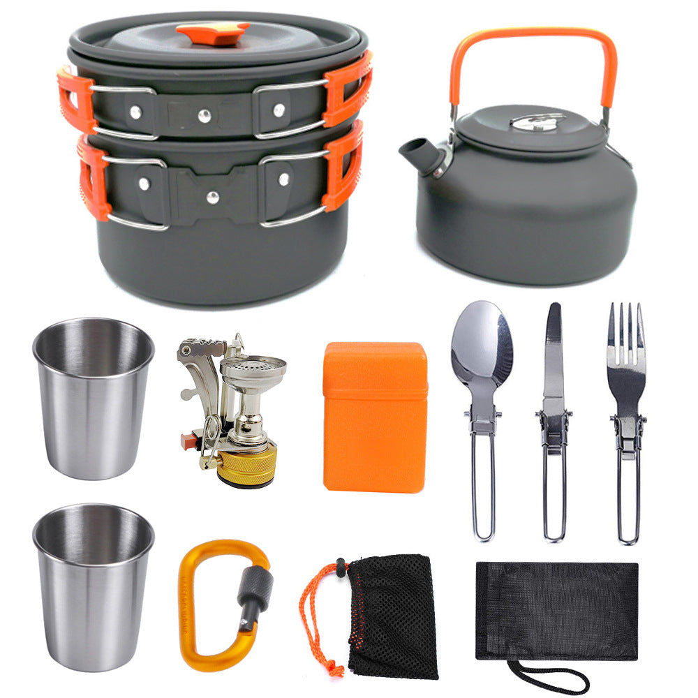 Camping Aluminum Cookware Kit Outdoor Cooking Set Aluminum Equipment Outdoor Pot Travel Tableware Kitchen Hiking Picnic BBQ