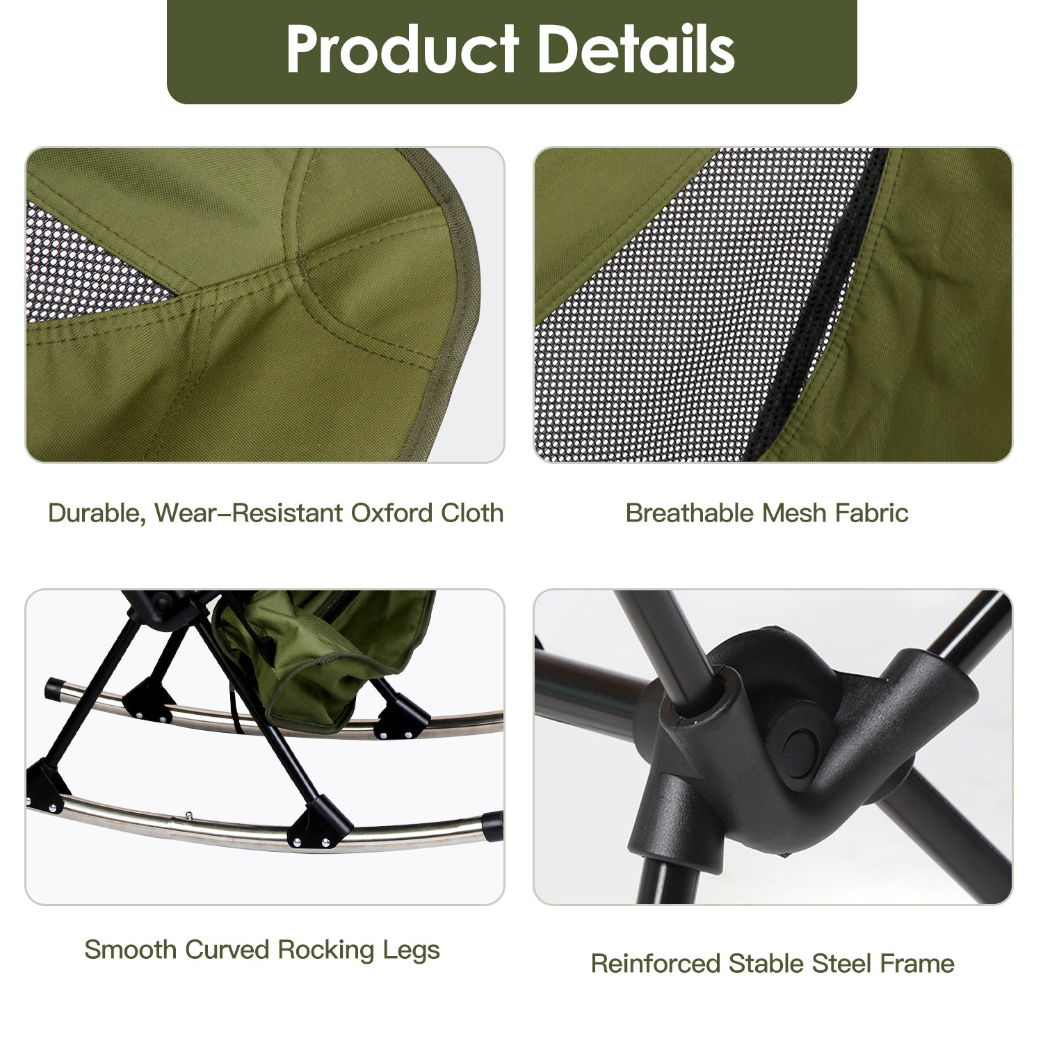 1Pc Portable Camping Rocking Chair 198LBS Weight Capacity Included Carry Bag High Back Rocker Chair For Patio Fishing Beach Lawn Travel