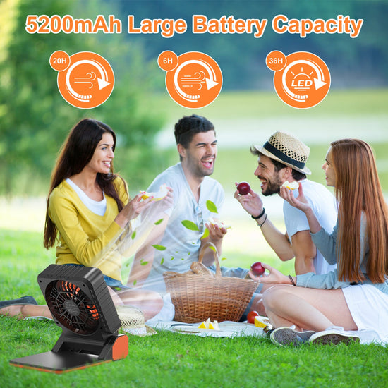1Pc Solar Camping Fan With LED Lantern 5200mAh Rechargeable Battery Operated Portable Fan With Emergency Power Bank 4 Wind Speeds 3 Light Modes For Hiking Fishing Travel