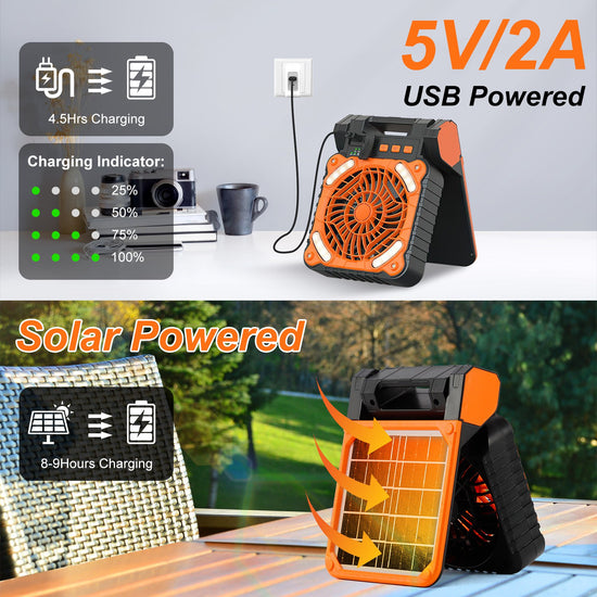 1Pc Solar Camping Fan With LED Lantern 5200mAh Rechargeable Battery Operated Portable Fan With Emergency Power Bank 4 Wind Speeds 3 Light Modes For Hiking Fishing Travel