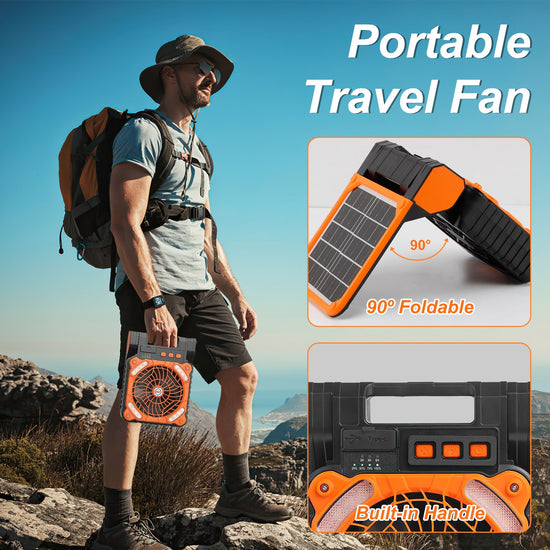 1Pc Solar Camping Fan With LED Lantern 5200mAh Rechargeable Battery Operated Portable Fan With Emergency Power Bank 4 Wind Speeds 3 Light Modes For Hiking Fishing Travel