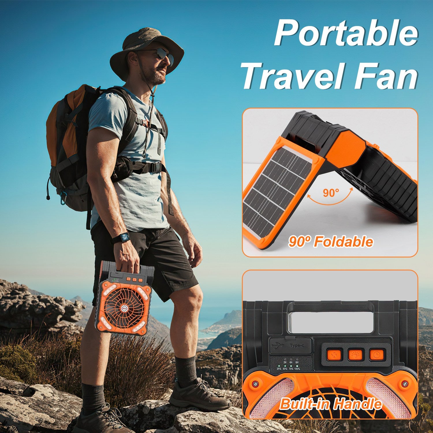 1Pc Solar Camping Fan With LED Lantern 5200mAh Rechargeable Battery Operated Portable Fan With Emergency Power Bank 4 Wind Speeds 3 Light Modes For Hiking Fishing Travel