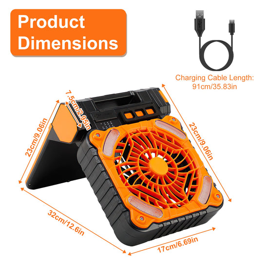 1Pc Solar Camping Fan With LED Lantern 5200mAh Rechargeable Battery Operated Portable Fan With Emergency Power Bank 4 Wind Speeds 3 Light Modes For Hiking Fishing Travel