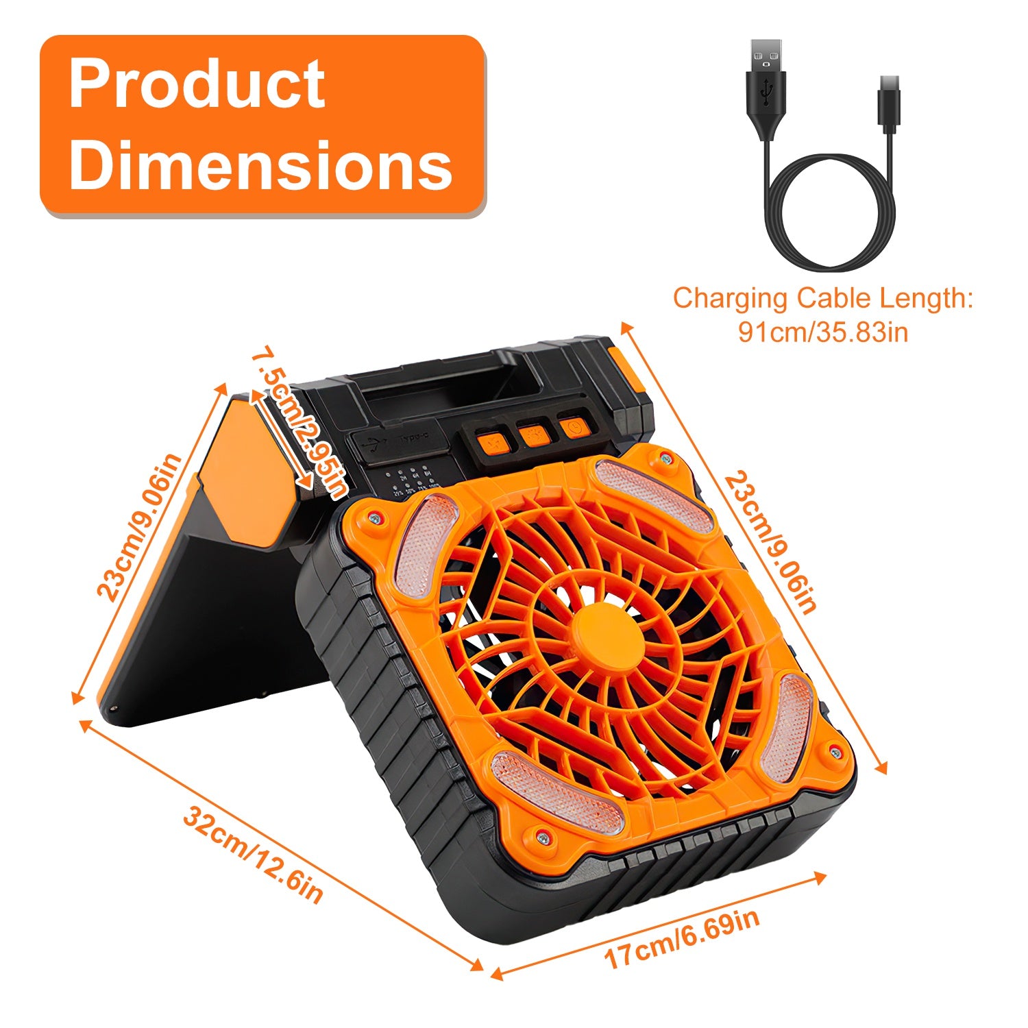 1Pc Solar Camping Fan With LED Lantern 5200mAh Rechargeable Battery Operated Portable Fan With Emergency Power Bank 4 Wind Speeds 3 Light Modes For Hiking Fishing Travel