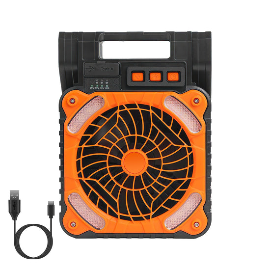 1Pc Solar Camping Fan With LED Lantern 5200mAh Rechargeable Battery Operated Portable Fan With Emergency Power Bank 4 Wind Speeds 3 Light Modes For Hiking Fishing Travel