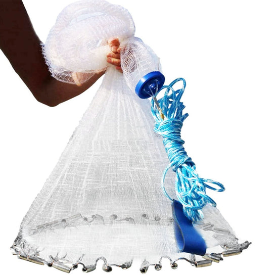1Pc 2 Size Options 6FT 8FT Radius Fishing Cast Net Bait Trap Easy Throw Heavy Duty Hand Cast Net With Chain Sinker Bottom Spread