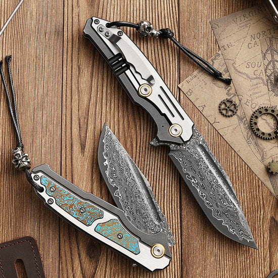 Damascus Steel Folding Knife, Outdoor Survival Knife