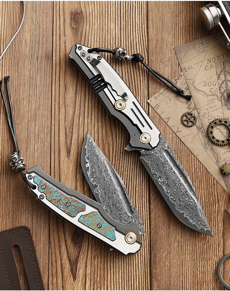 Damascus Steel Folding Knife, Outdoor Survival Knife