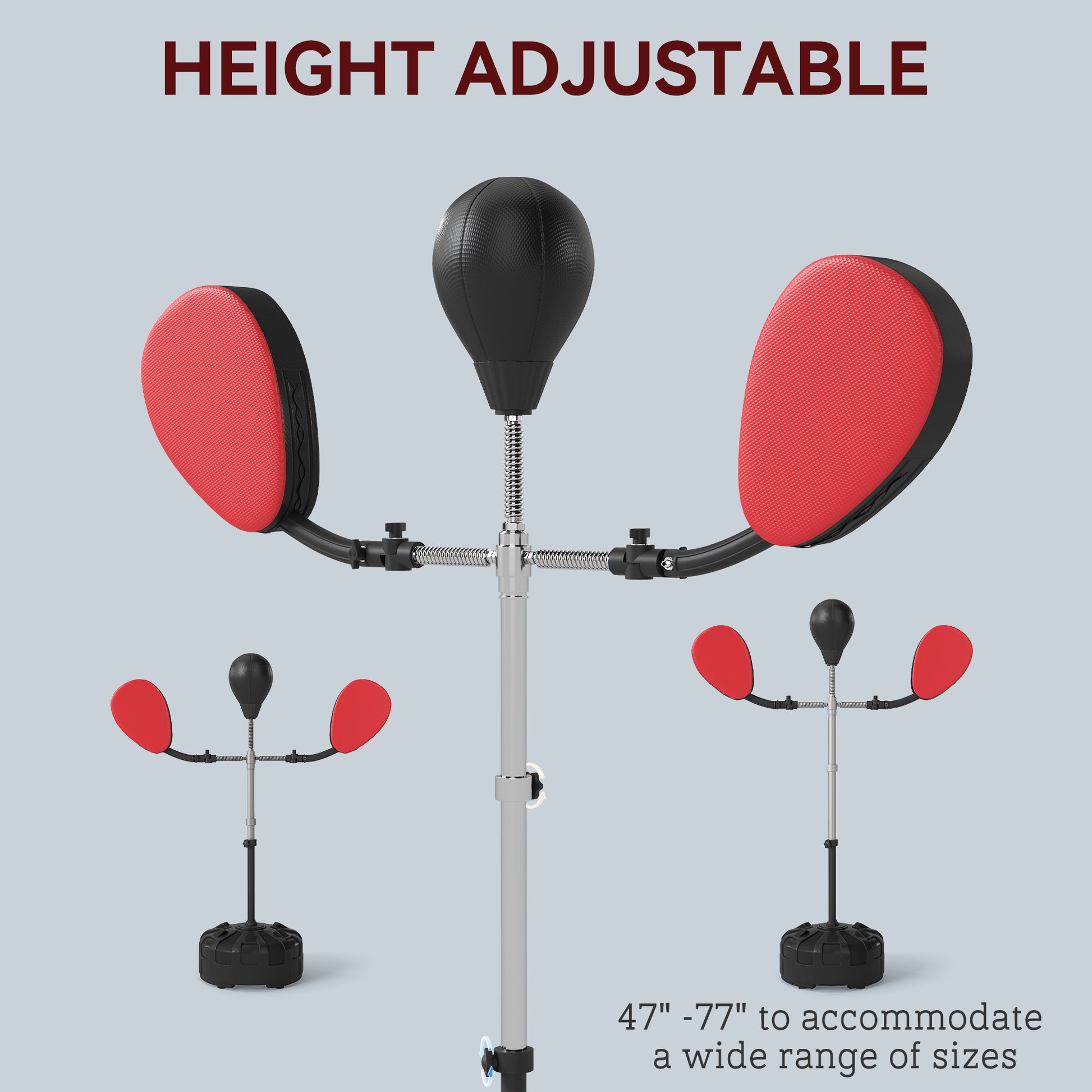 Boxing Bag with Stand, Adjustable Height Punching Speed Bag with 2 Target Arms, for Training, Exercise