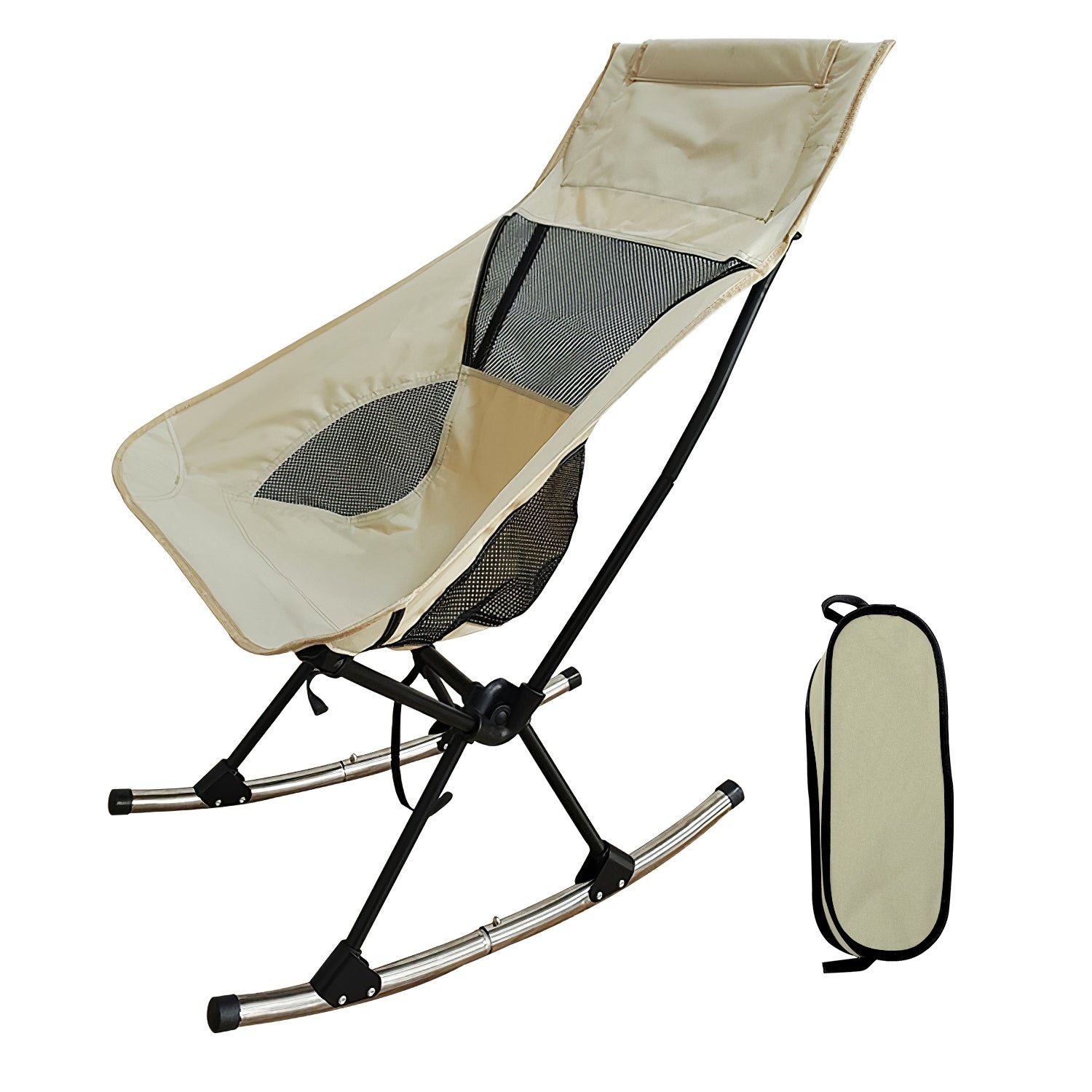1Pc Portable Camping Rocking Chair 198LBS Weight Capacity Included Carry Bag High Back Rocker Chair For Patio Fishing Beach Lawn Travel