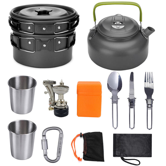 Camping Aluminum Cookware Kit Outdoor Cooking Set Aluminum Equipment Outdoor Pot Travel Tableware Kitchen Hiking Picnic BBQ