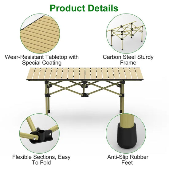 Folding Camping Table Lightweight Carbon Steel with Carry Bag Heavy Duty for Outdoor Beach Backyard Party Patio Camping Hiking BBQ Picnic Fishing