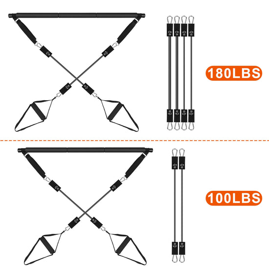 100LBS OR 180LBS Band Options - 1Pc Pilates Bar Kit Multifunctional Pilates Yoga Toning Bar Full Body Exercise Equipment Set