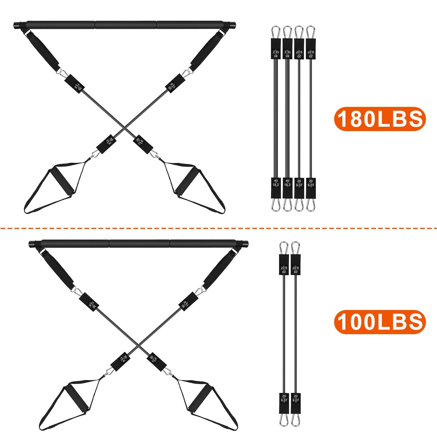 100LBS OR 180LBS Band Options - 1Pc Pilates Bar Kit Multifunctional Pilates Yoga Toning Bar Full Body Exercise Equipment Set