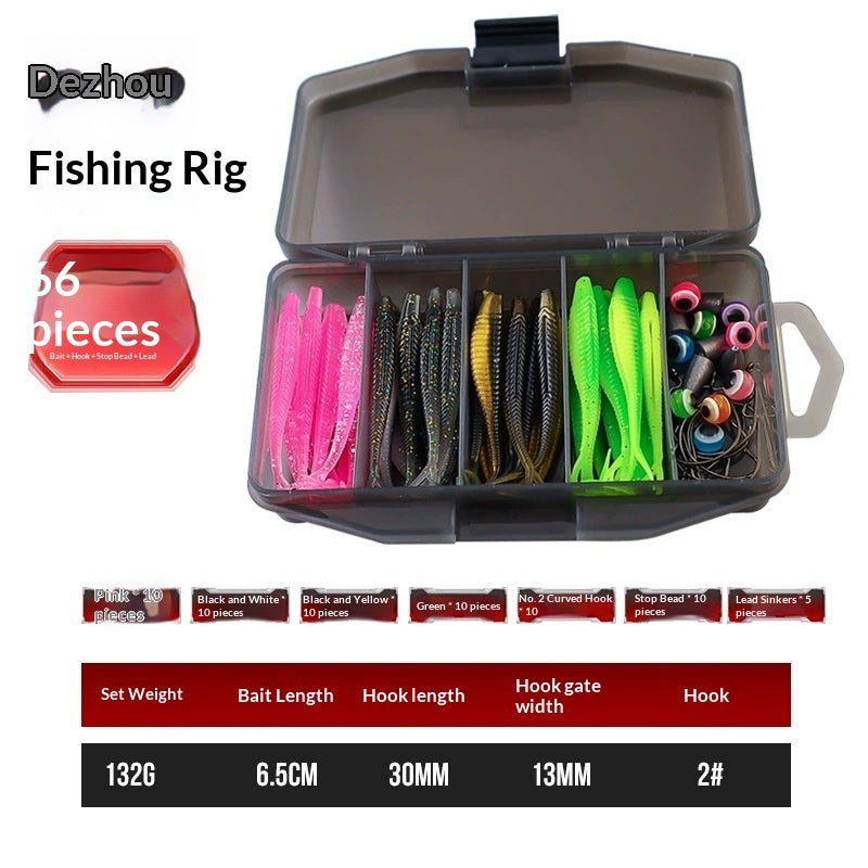 Soft Bait Lure Kit With 66 piece Fork Tailed Worms