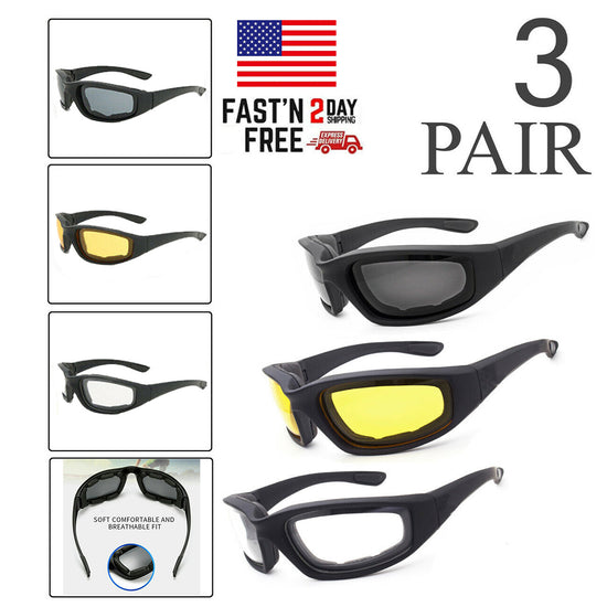Cycling Sunglasses Chopper Outdoor Sports Glasses UV400 Protection For Fishing Driving Glasses Wind Resistant Clear Yellow Gray Lens 3 Pack