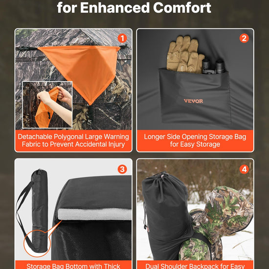 Hunting Blind, 270° Ground Blind, 1-2 Person Pop Up Deer Blind For Hunting With Carrying Bag, Portable Resilient Hunting Tent, 3 Horizontal Windows For Turkey And Deer Hunting