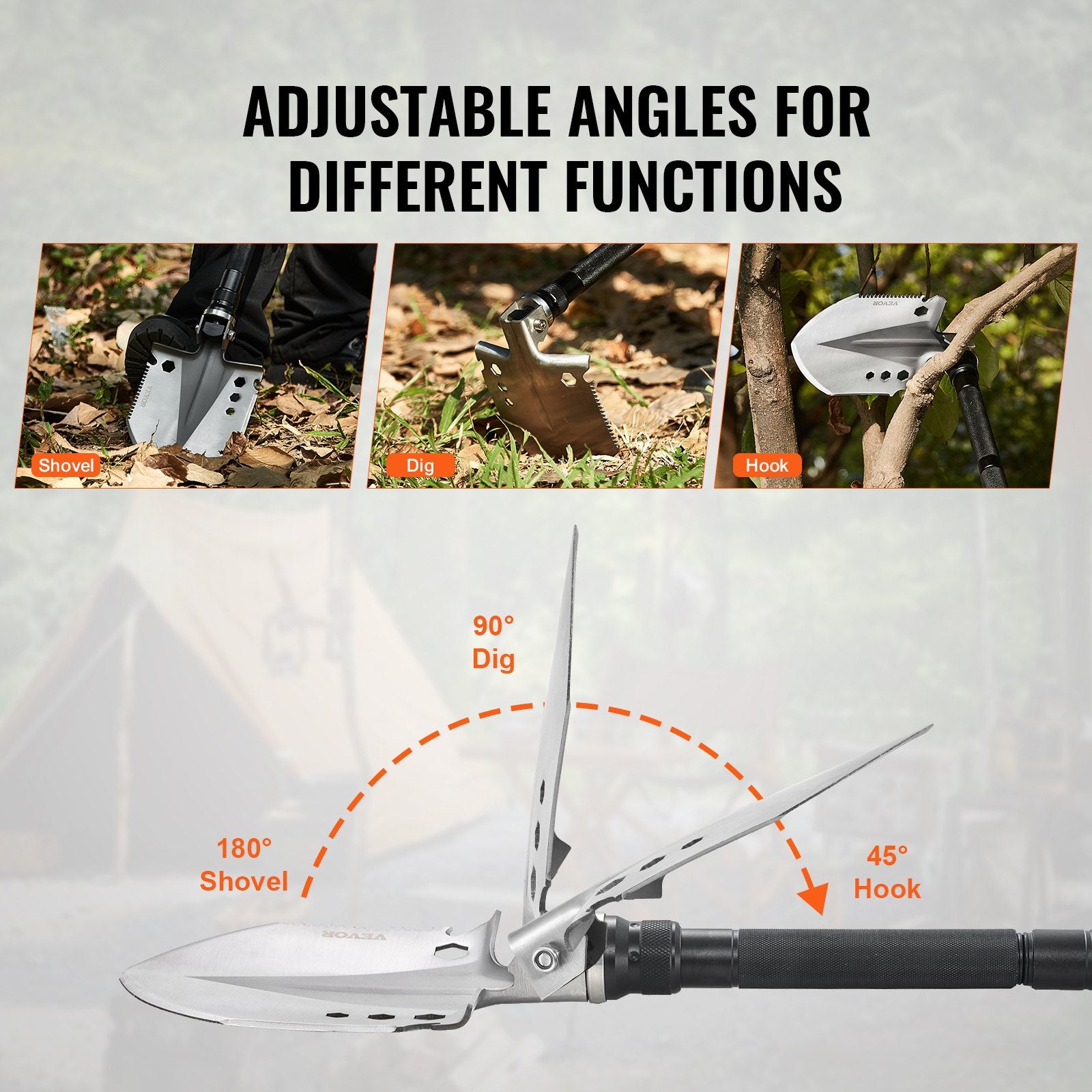 Survival Shovel, 13 In 1 Camping Shovel Folding Multitool, Military Grade Portable Compact Tactical Shovel, Multifunction For Off-Roading, Camping, Hiking, Outdoor, Survivalist And Emergency