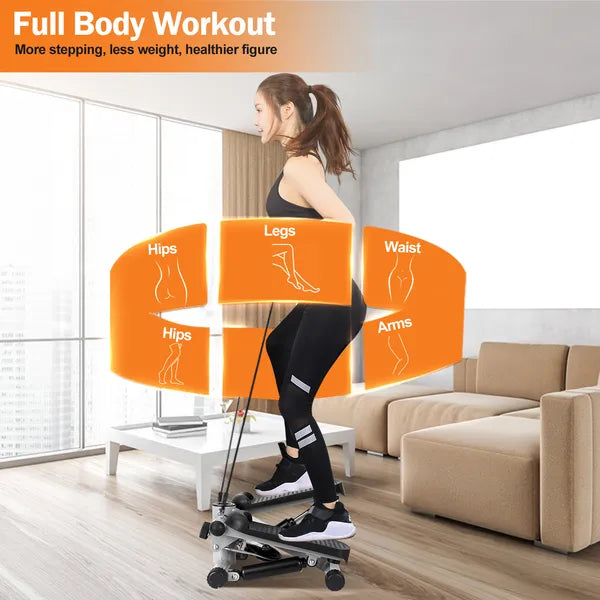 Mini Fitness Stepper With 2 Resistance Bands LCD Monitor Max 330.7LBS