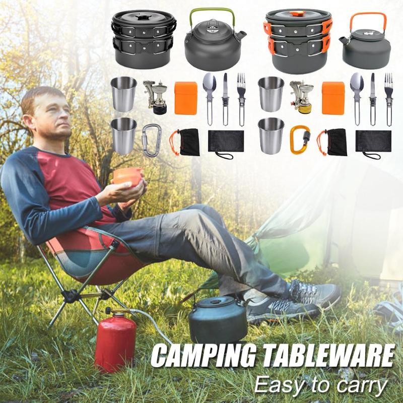 Camping Aluminum Cookware Kit Outdoor Cooking Set Aluminum Equipment Outdoor Pot Travel Tableware Kitchen Hiking Picnic BBQ
