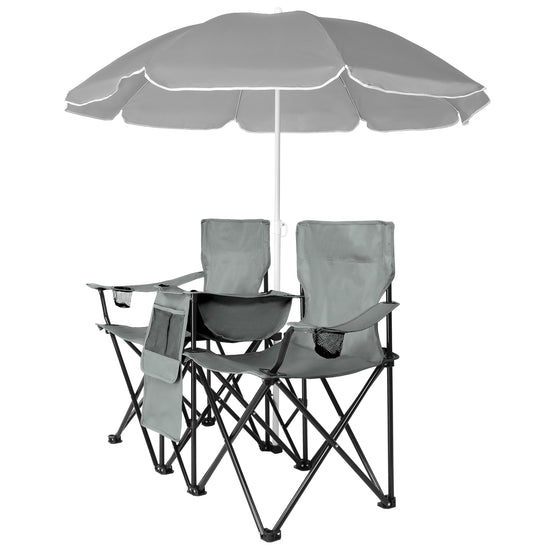 59x19.6x31in, Grey, Fishing Chair, Iron Stand, Oxford Cloth 85kg With Parasol