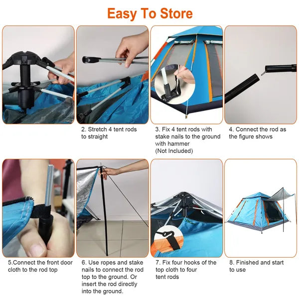 4-5 Person Camping Tent Outdoor Foldable Waterproof Tent With 2 Mosquito Nets Windows Carrying Bag For Hiking Climbing Adventure Fishing