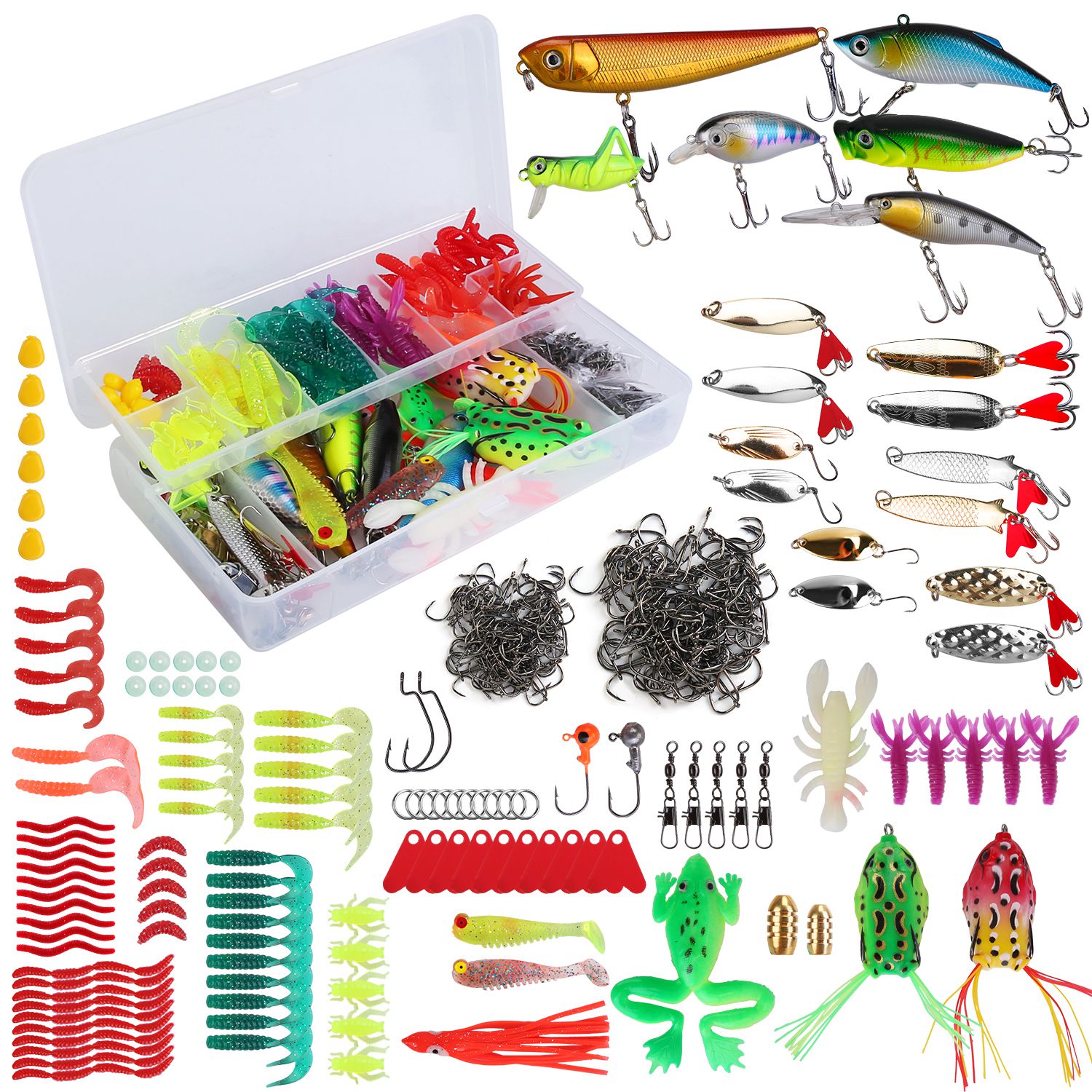 375Pcs Fishing Baits And Tackle Box Saltwater Freshwater Fishing Lures Kit