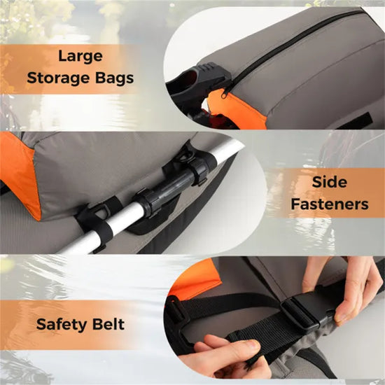 350lbs Inflatable Fishing Float Tube - 2 Air Chambers, Rod Holder+Fish Ruler, Orange+Gray