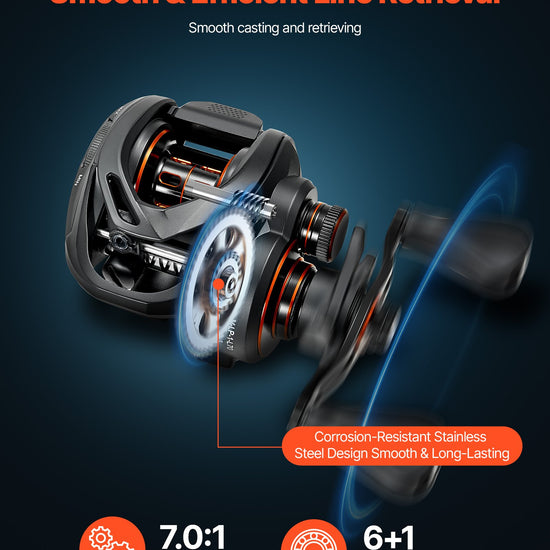 Rod And Fishing Reel Combo, IM7 Carbon Fiber Baitcasting Rod And Reel Combo, Bass Fishing Pole With 6+1 BB System, 7.0:1 Gear Ratio, Cork Handle, Stainless Steel Guides With Ceramic Rings