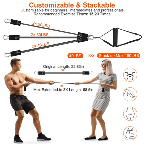 100LBS OR 180LBS Band Options - 1Pc Pilates Bar Kit Multifunctional Pilates Yoga Toning Bar Full Body Exercise Equipment Set