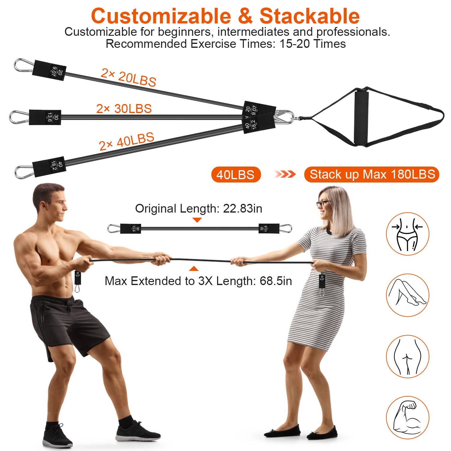 100LBS OR 180LBS Band Options - 1Pc Pilates Bar Kit Multifunctional Pilates Yoga Toning Bar Full Body Exercise Equipment Set