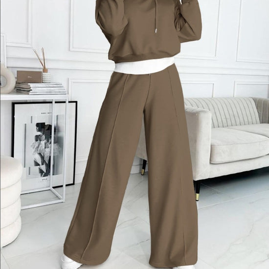 Women's Hoodie Suit Sporty Casual Long-Sleeved Hooded Sweatshirt And Drawstring Pocket Sweatpants Fashion Commuter Trousers Set