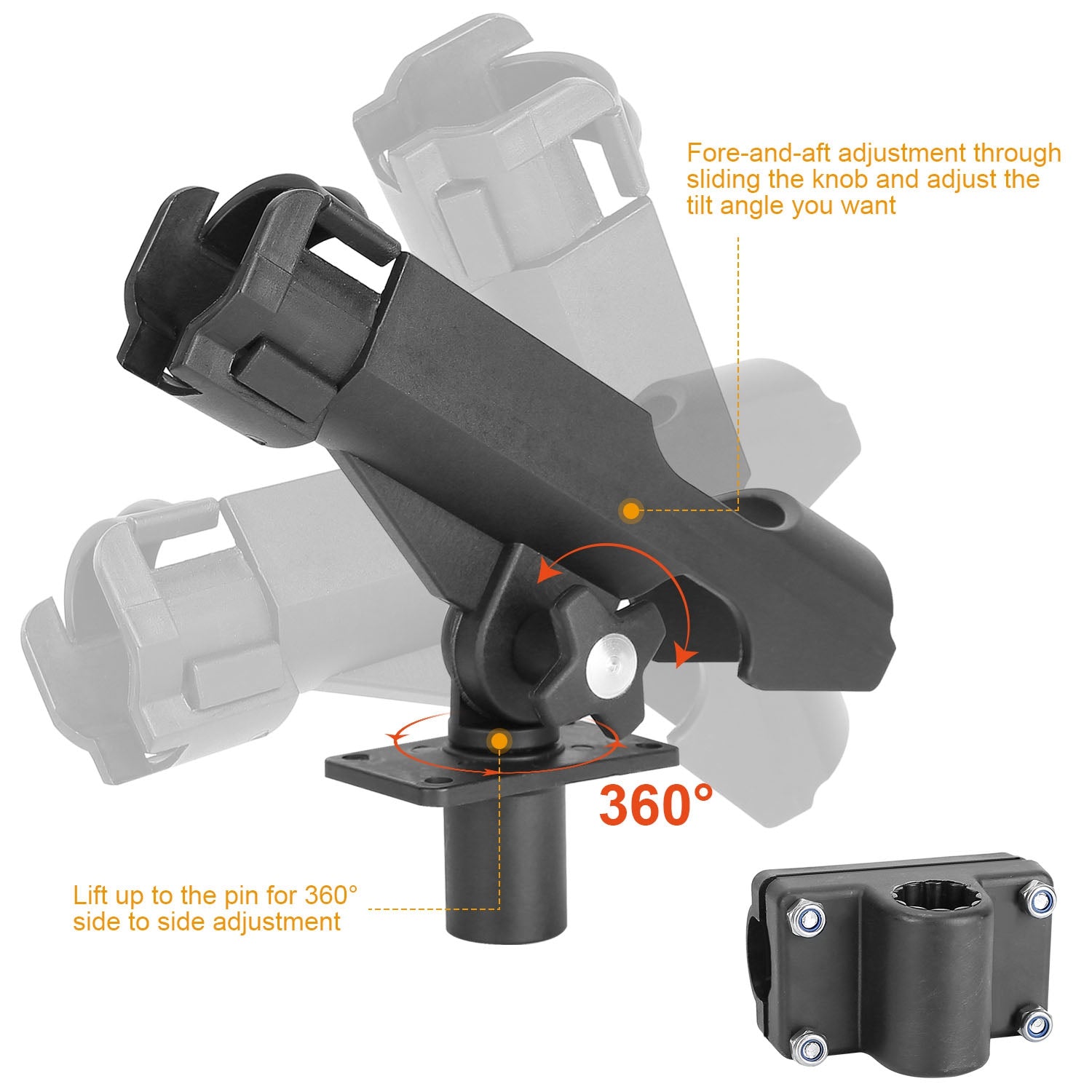 1Pc Boat Fishing Pole Rod Holder 360Degree Rotatable Kayak Side Rail Mount Adjustable Folding Rod Holder With Large Clamp Rod Not Included
