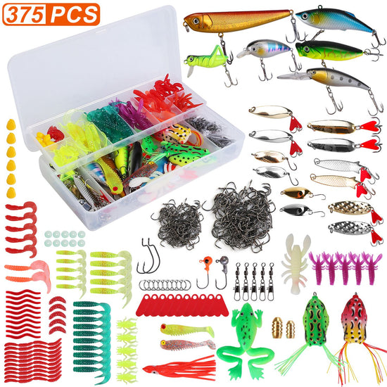 375Pcs Fishing Baits And Tackle Box Saltwater Freshwater Fishing Lures Kit