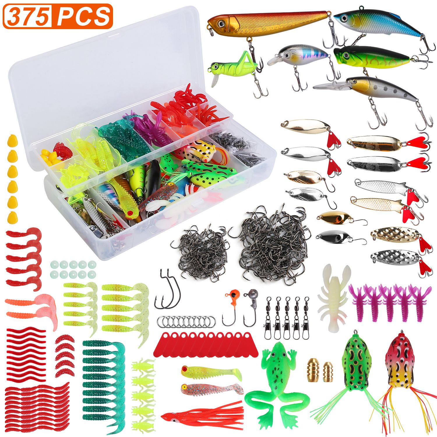 375Pcs Fishing Baits And Tackle Box Saltwater Freshwater Fishing Lures Kit