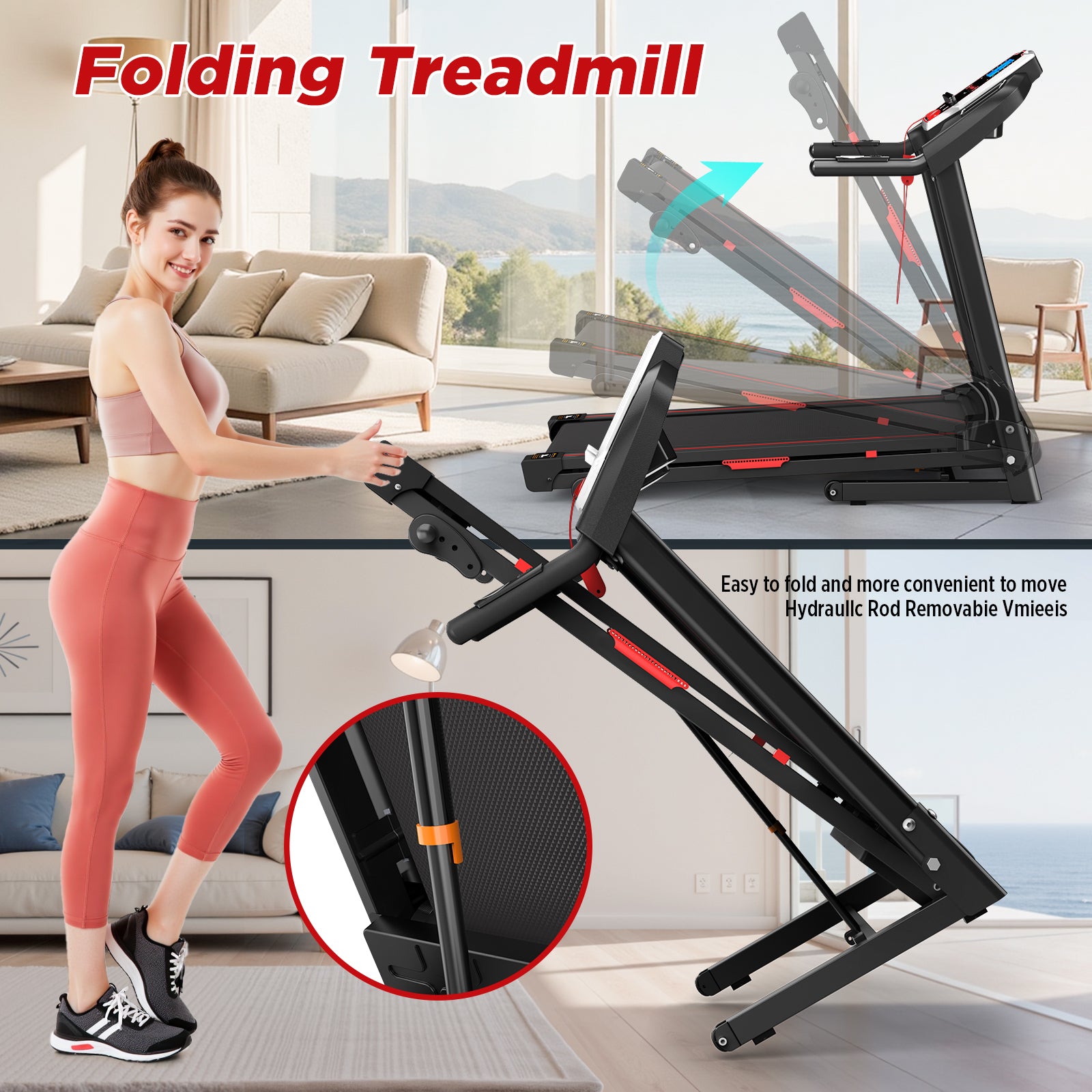 Folding Treadmills For Home - 3.5HP Portable Foldable With Incline, Electric Treadmill For Running Walking Jogging Exercise With 12 Preset Programs,