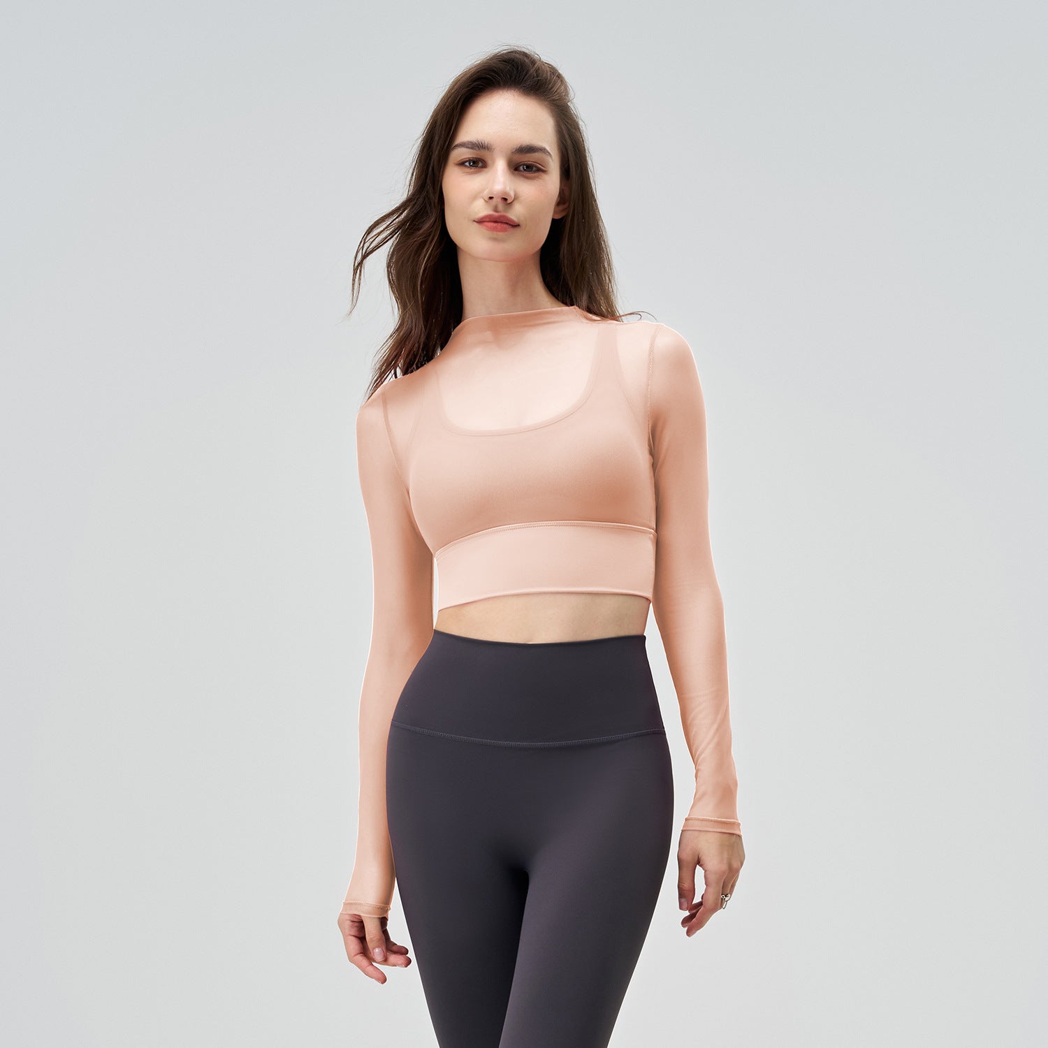 Exercise Mesh Slimming T-shirt Round Neck Quick-drying Thin Long Sleeve