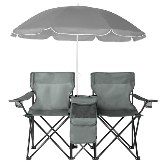 59x19.6x31in, Grey, Fishing Chair, Iron Stand, Oxford Cloth 85kg With Parasol