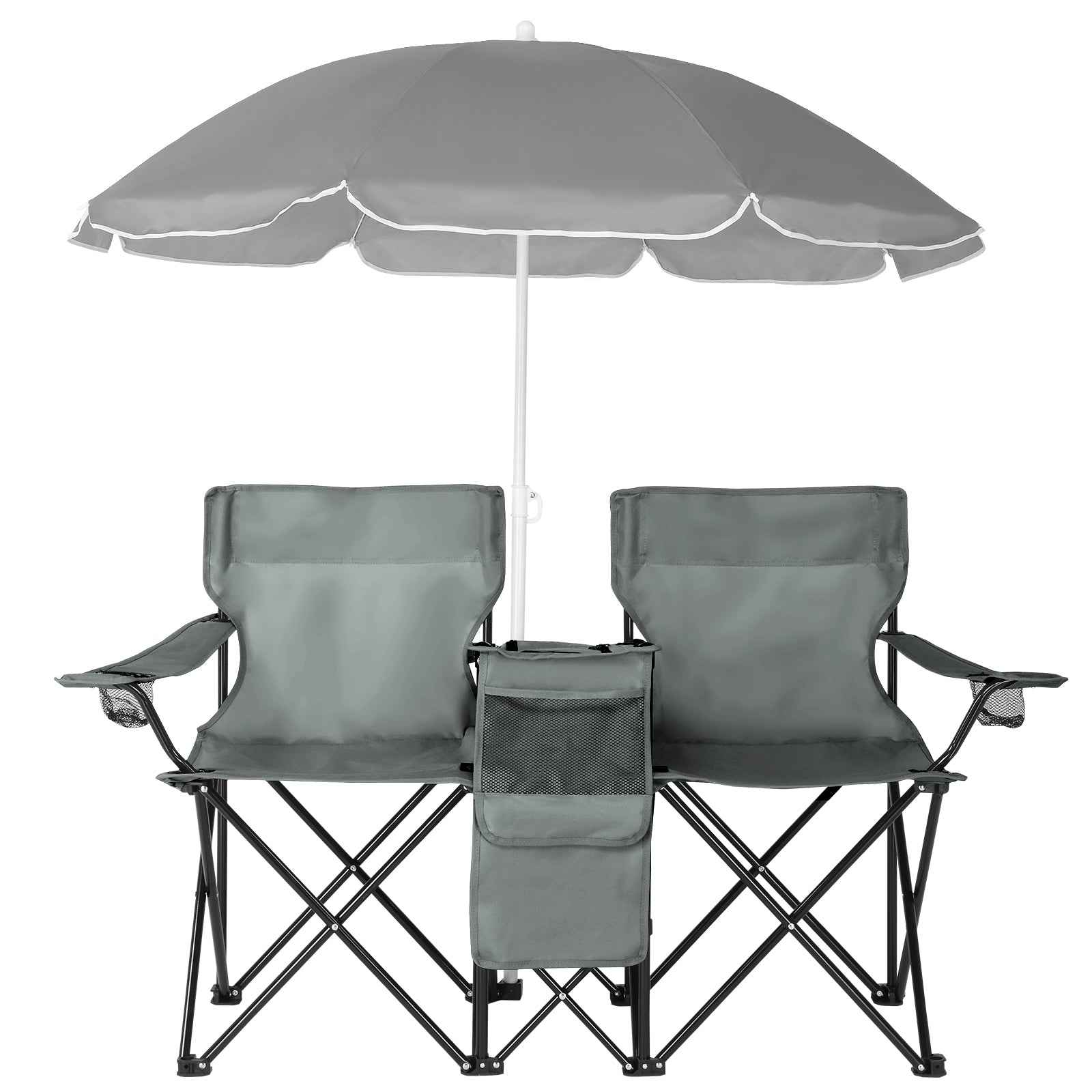 59x19.6x31in, Grey, Fishing Chair, Iron Stand, Oxford Cloth 85kg With Parasol